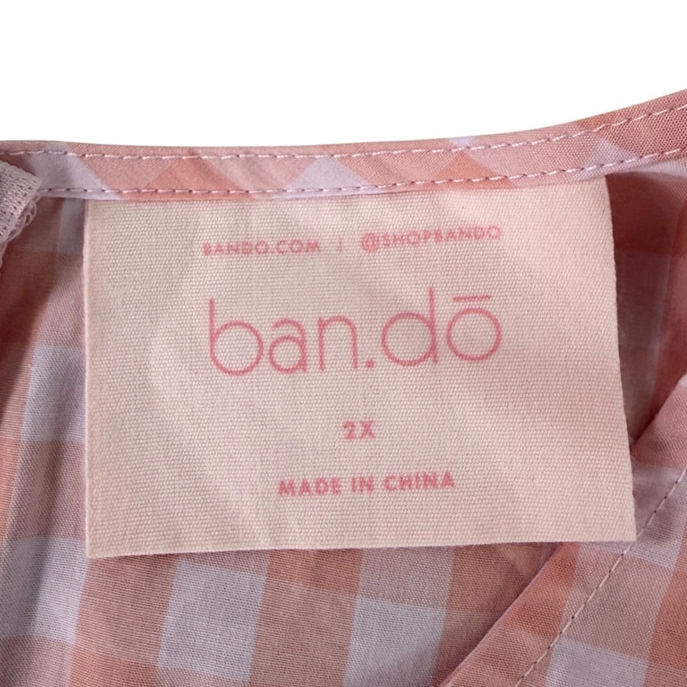 Bando Gingham Jumpsuit Wide Leg Belted Pink White Cotton Size 2X - Picture 3 of 12